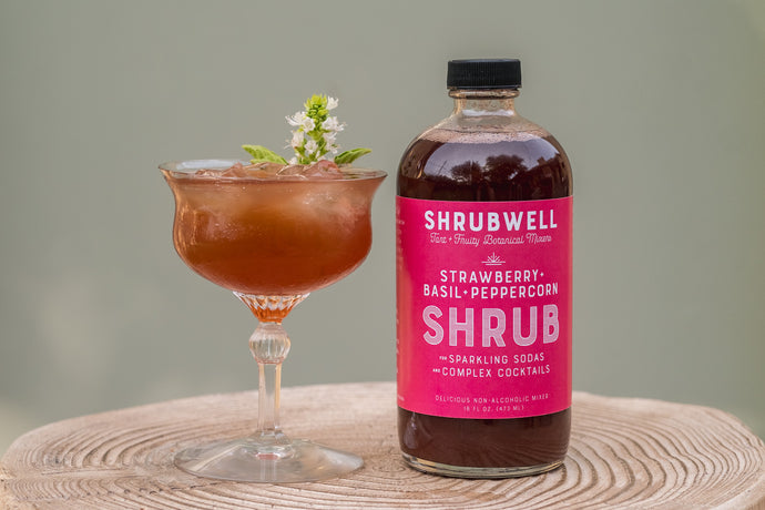 Strawberry + Basil + Peppercorn Shrub Cocktail